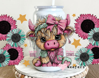 UV DTF Cup Wraps - Just a Girl Who Loves Cows- Weefers® Exclusive 16oz Glass Can Generic Cup Wrap Weefers
