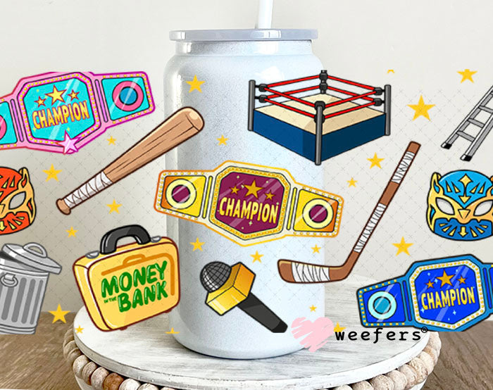 UV DTF Cup Wraps - Wrestling Favorite Things 16oz Glass Can Generic Weefers