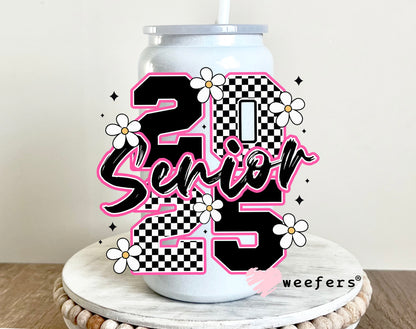 Senior 2025 Grad Pink Black Checkered UV DTF Decal UV DTF Decal - Weefers