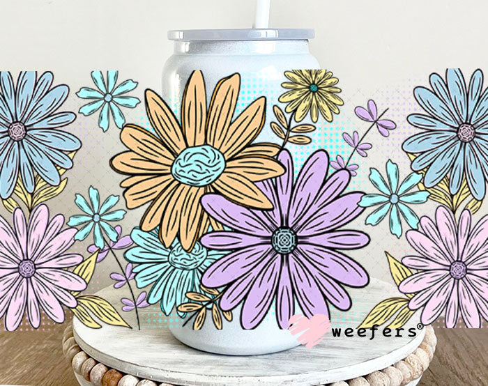 UV DTF Cup Wraps - Purple Blue Daisies 16oz Glass Can Generic Weefers