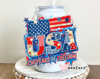UV DTF Decal - USA 250 Years of Freedom 16oz Glass Can Generic Weefers