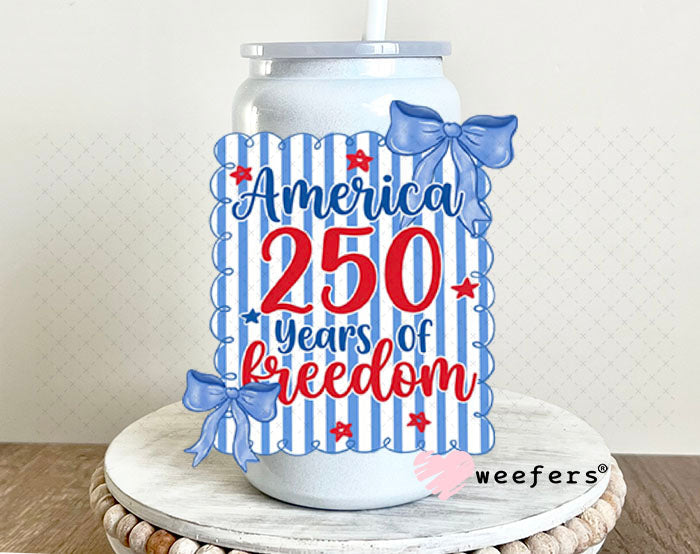 UV DTF Decal - Blue Red America 250 Years 16oz Glass Can Generic Weefers