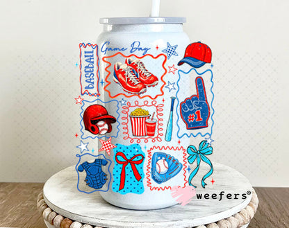 UV DTF Decal - Game Day Retro Baseball 16oz Glass Can Generic Weefers