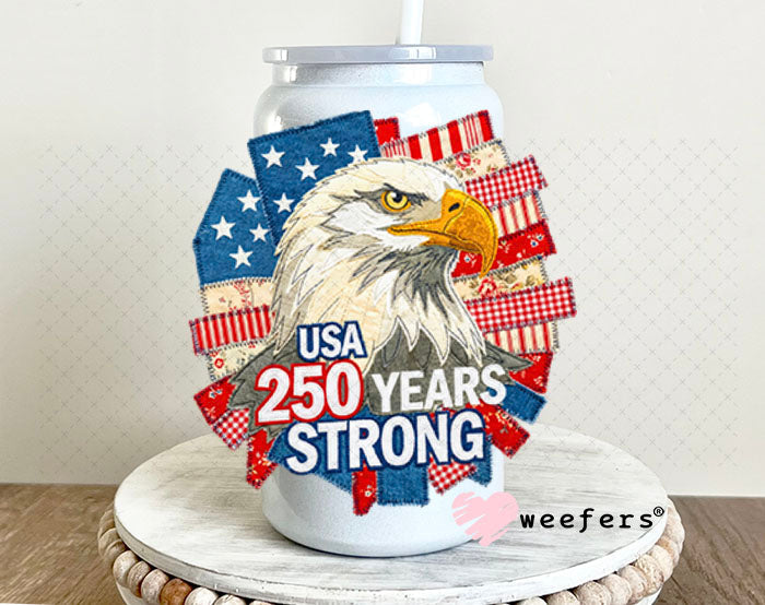 UV DTF Decal - USA 250 Years Strong 16oz Glass Can Generic Weefers