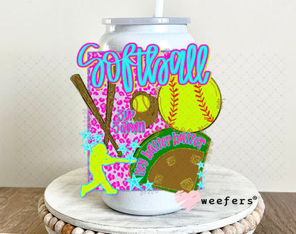 UV DTF Decal - Softball 3 Up 3 Down 16oz Glass Can Generic Weefers