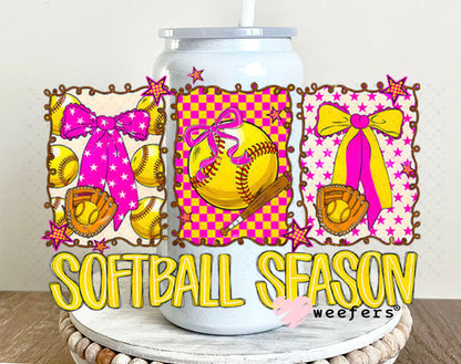 UV DTF Decal - Softball Season Pink 16oz Glass Can Generic Weefers