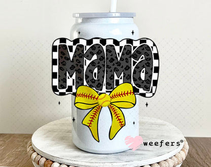 UV DTF Decal - Mama Softball 16oz Glass Can Generic Weefers