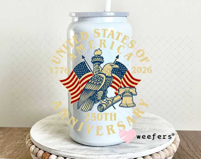 UV DTF Decal - United States of America 250th Anniversary 16oz Glass Can Generic Weefers