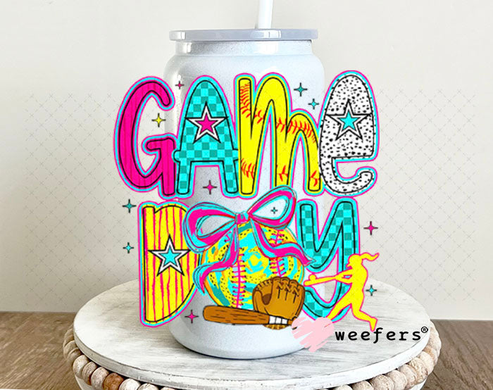 UV DTF Decal - Game Day Softball 16oz Glass Can Generic Weefers