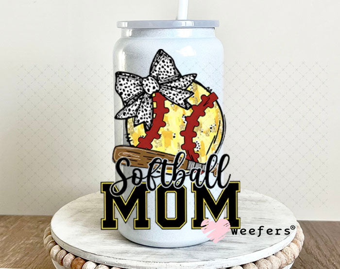 UV DTF Decal - Softball Mom 16oz Glass Can Generic Weefers