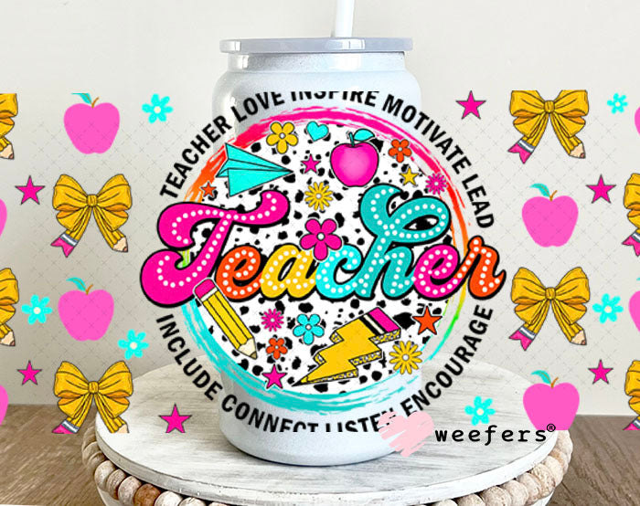 UV DTF Cup Wraps - Teacher Coquett Bows 16oz Glass Can Generic Weefers