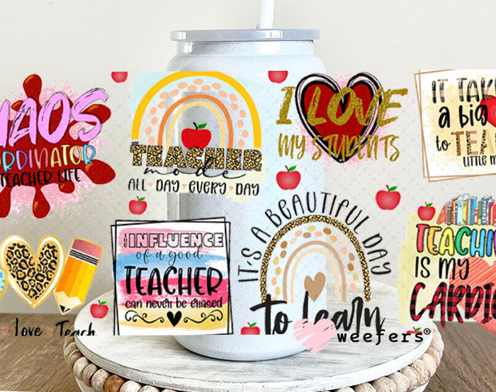 UV DTF Cup Wraps - Teacher Quotes 16oz Glass Can Generic Weefers