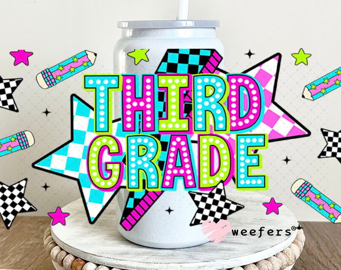 UV DTF Cup Wraps - Third Grade Checkered 16oz Glass Can Generic Weefers