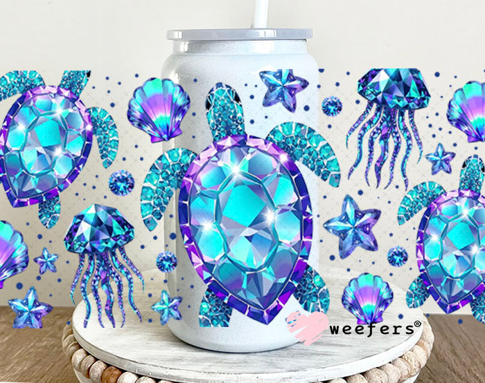 UV DTF Cup Wraps - Teal Blue Sea Turtles 16oz Glass Can Generic Weefers