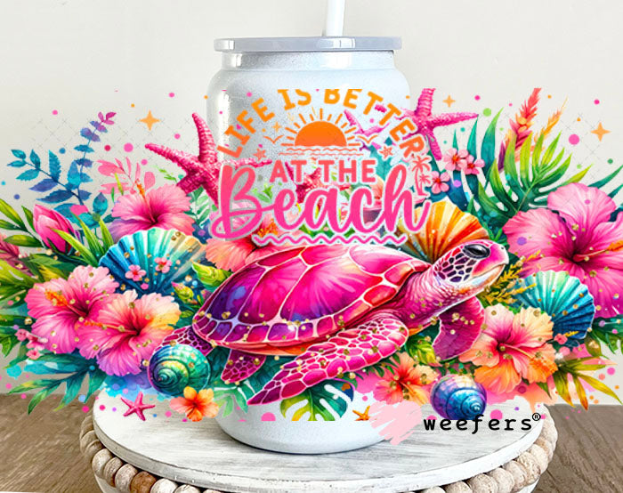 UV DTF Cup Wraps - Life is Better at the Beach Orange Pink 16oz Glass Can Generic Weefers