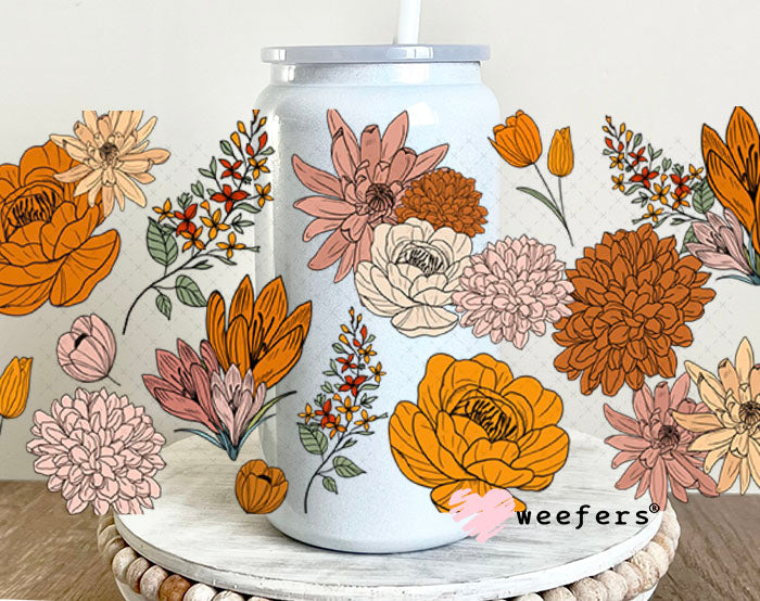 UV DTF Cup Wraps - Autumn Florals 16oz Glass Can Generic Weefers