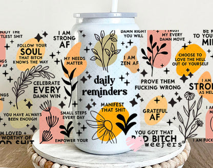 UV DTF Cup Wraps - Bad Words Daily Reminders 16oz Glass Can Generic Weefers