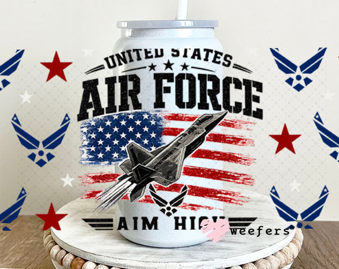 UV DTF Cup Wraps - Uniteds States Airforce Aim High - Weefers® Exclusive 16oz Glass Can Generic Weefers