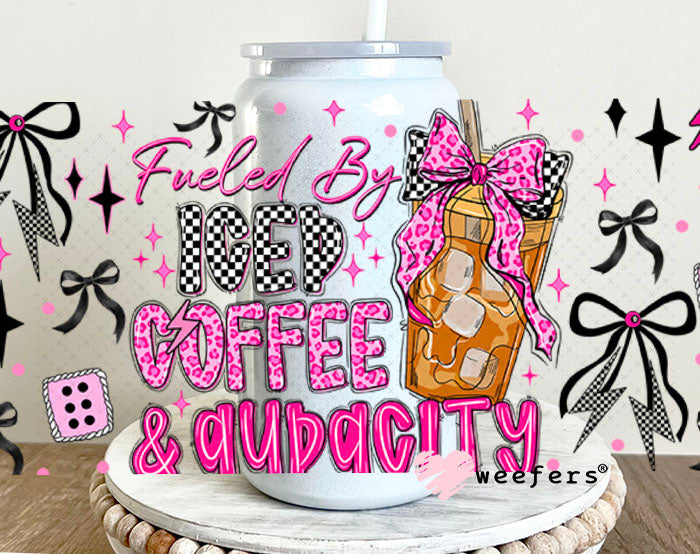 UV DTF Cup Wraps - Fueled by Iced Coffee and Audacity - Weefers® Exclusive 16oz Glass Can Generic Weefers