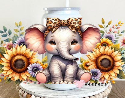UV DTF Cup Wraps - Sunflower Elephan 16oz Glass Can Generic Weefers