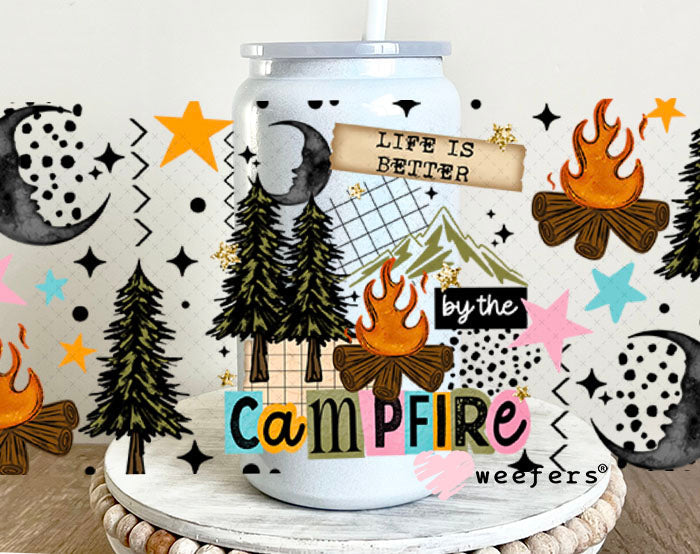 UV DTF Cup Wraps - Campfire 16oz Glass Can Generic Weefers