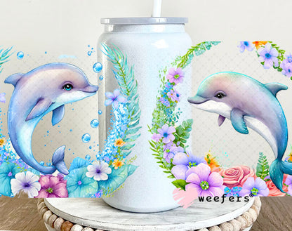 UV DTF Cup Wraps - Dolphins Flowers 16oz Glass Can Generic Weefers