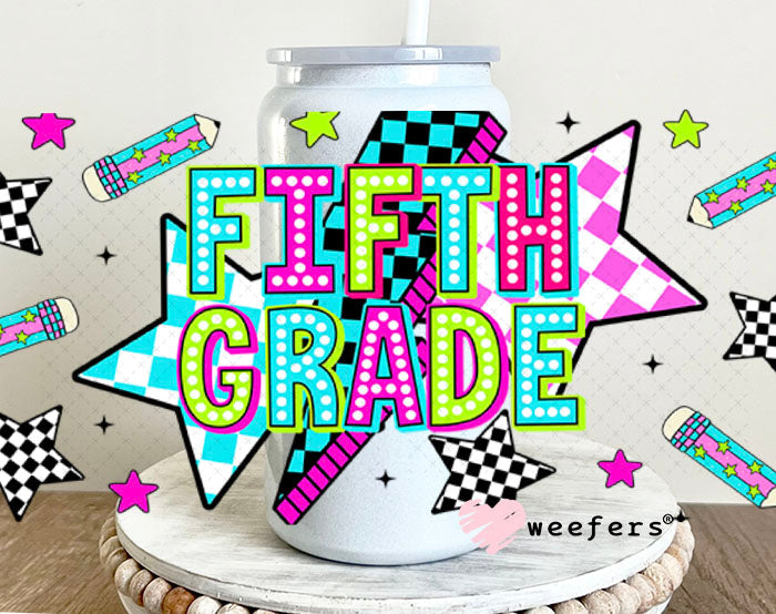 UV DTF Cup Wraps - Fifth Grade Checkered 16oz Glass Can Generic Weefers