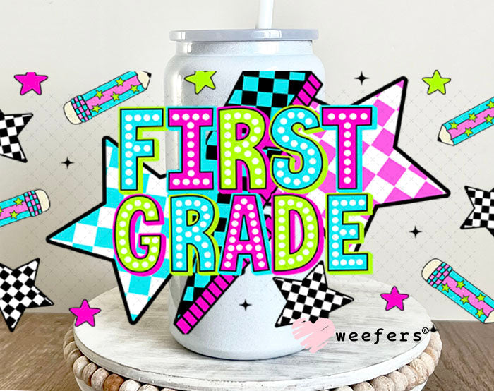 UV DTF Cup Wraps - First Grade Checkered 16oz Glass Can Generic Weefers