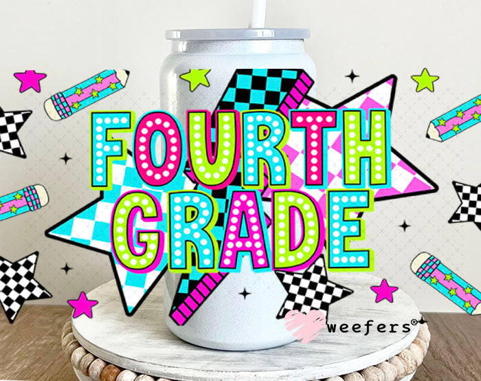 UV DTF Cup Wraps - Fourth Grade Checkered 16oz Glass Can Generic Weefers