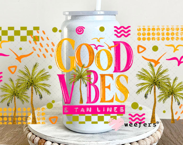 UV DTF Cup Wraps - Good Vibes Green Pink 16oz Glass Can Generic Weefers