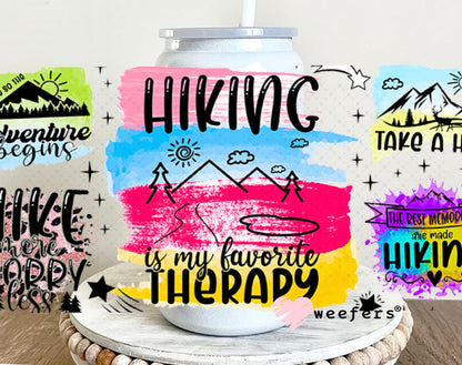 UV DTF Cup Wraps - Hiking is my Favorite Therapy 16oz Glass Can Generic Weefers