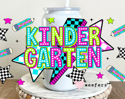 UV DTF Cup Wraps - Kindergarten Checkered 16oz Glass Can Generic Weefers