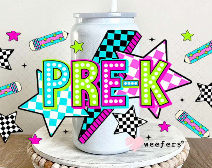 UV DTF Cup Wraps - Pre-K Checkered 16oz Glass Can Generic Weefers