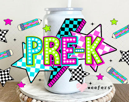 UV DTF Cup Wraps - Pre-K Checkered 16oz Glass Can Generic Weefers