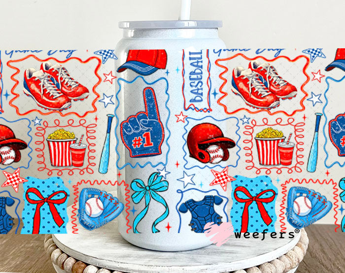 UV DTF Cup Wraps - Retro Baseball Gameday 16oz Glass Can Generic Weefers