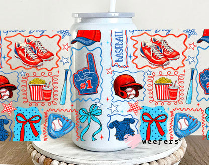UV DTF Cup Wraps - Retro Baseball Gameday 16oz Glass Can Generic Weefers