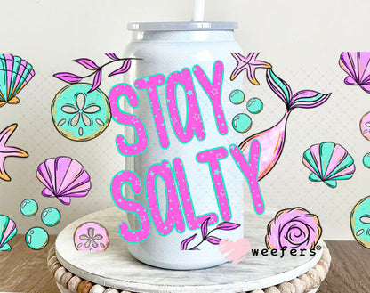 UV DTF Cup Wraps - Stay Salty Teal Purple 16oz Glass Can Generic Weefers
