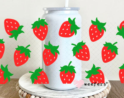UV DTF Cup Wraps - Strawberries 16oz Glass Can Generic Weefers