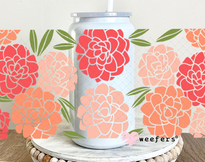 UV DTF Cup Wraps - Peonies Peach 16oz Glass Can Generic Weefers