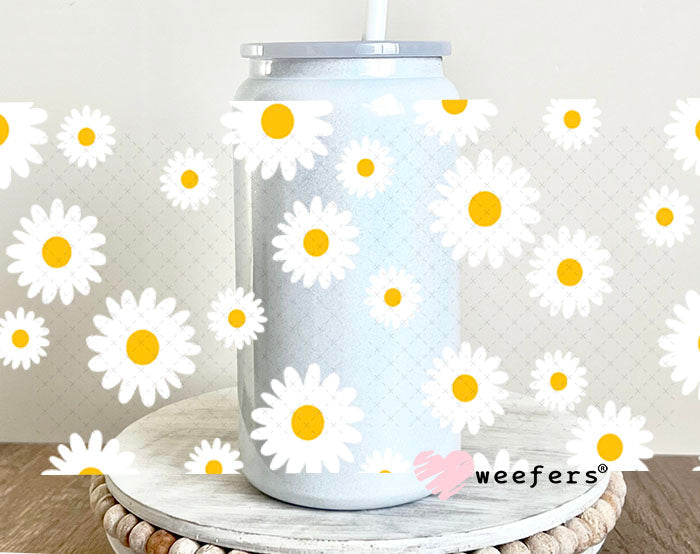 UV DTF Cup Wraps - White Daisies 16oz Glass Can Generic Weefers