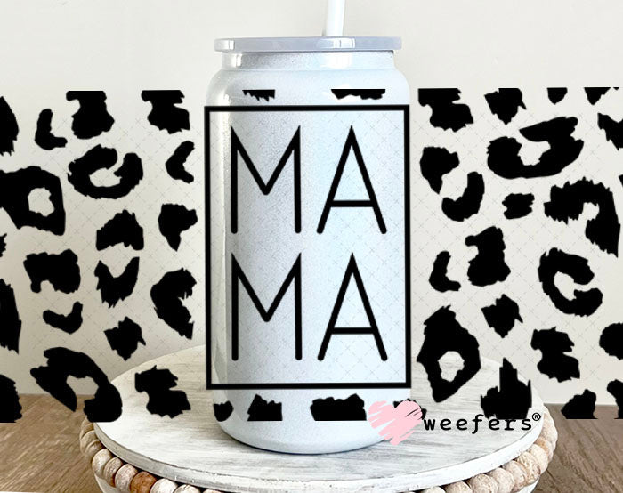 UV DTF Cup Wraps - Mama Black Cheetah 16oz Glass Can Generic Weefers