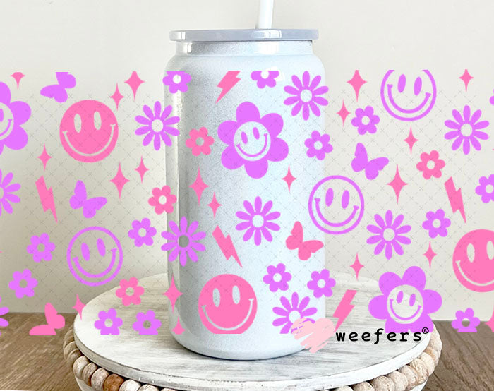 UV DTF Cup Wraps - Happy Purple and Pink Faces 16oz Glass Can Generic Weefers