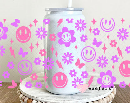 UV DTF Cup Wraps - Happy Purple and Pink Faces 16oz Glass Can Generic Weefers