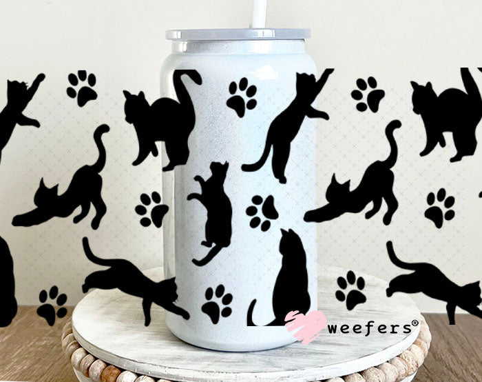 UV DTF Cup Wraps - Black Playful Cats 16oz Glass Can Generic Weefers