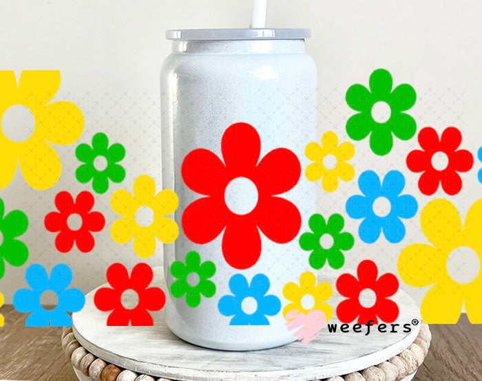 UV DTF Cup Wraps - Autism Awareness Flowers 16oz Glass Can Generic Weefers