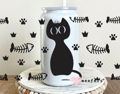 UV DTF Cup Wraps - Black Cat Fish Bones 16oz Glass Can Generic Weefers