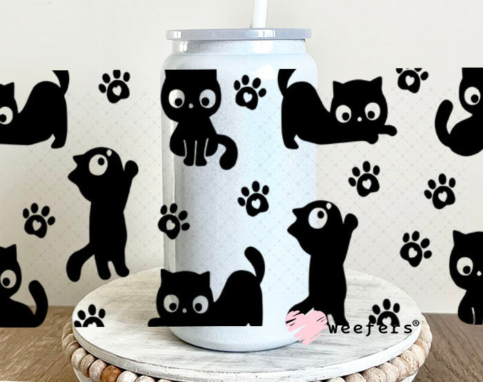UV DTF Cup Wraps - Black Cats 16oz Glass Can Generic Weefers