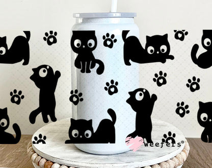 UV DTF Cup Wraps - Black Cats 16oz Glass Can Generic Weefers