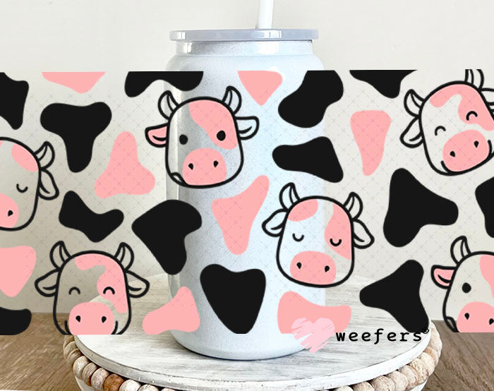 UV DTF Cup Wraps - Pink and Black Cows 16oz Glass Can Generic Weefers