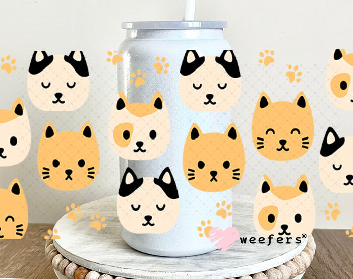 UV DTF Cup Wraps - Cat Heads 16oz Glass Can Generic Weefers